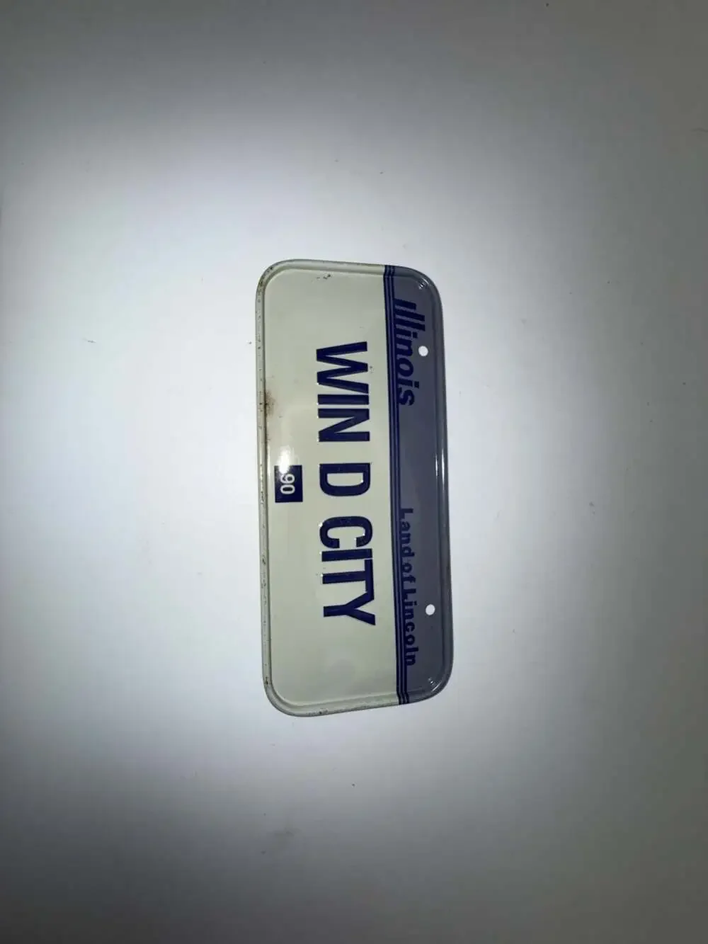 Vintage 1990 Post Cereal Mini Metal Illinois License Plate Souvenir - WIN D CITY